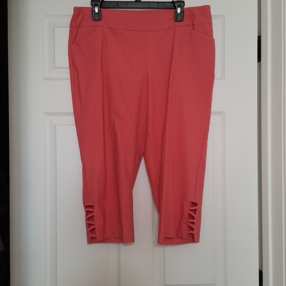 N Touch Size 16 Petite Coral Orange Pullon Casual Capri Pants